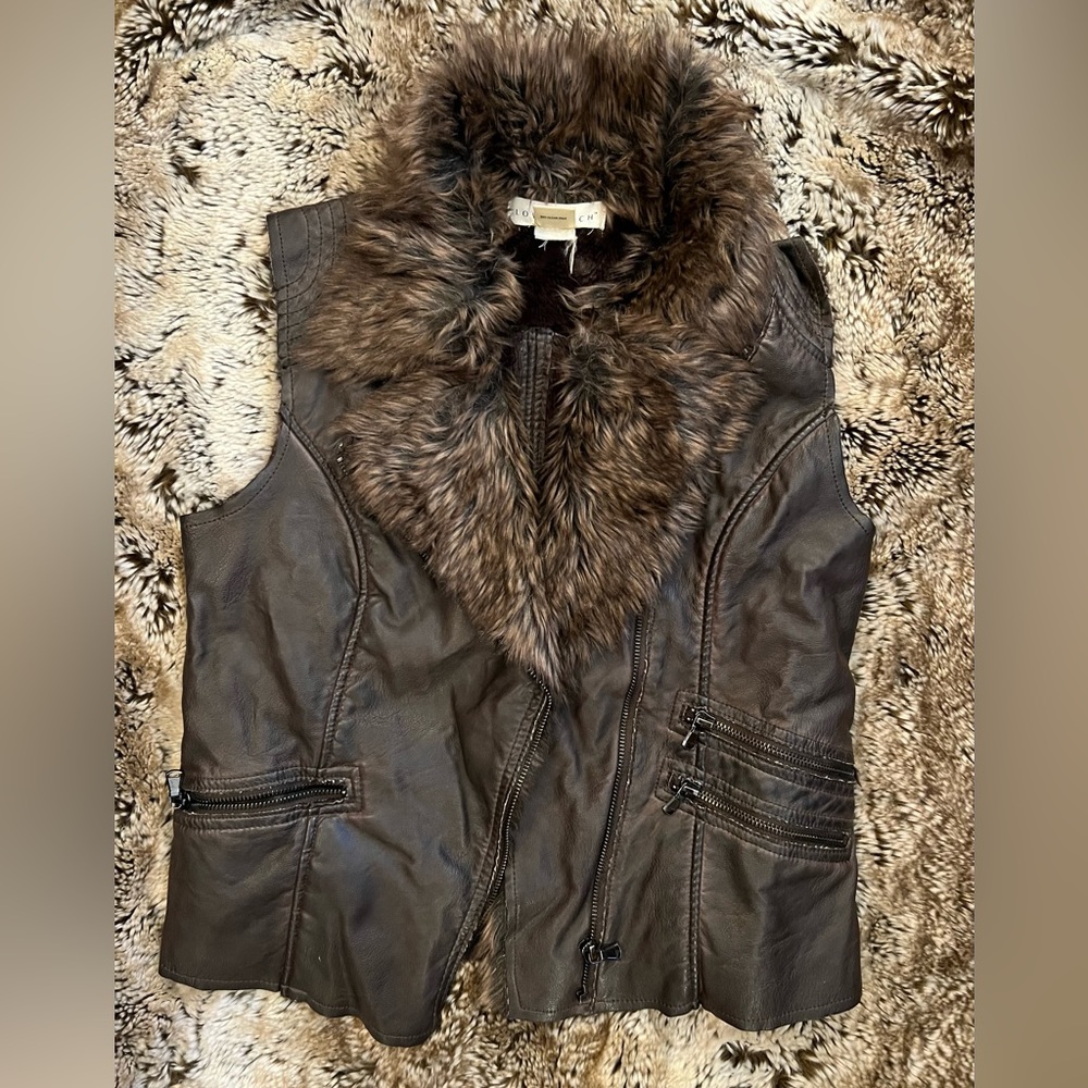 Lovestitch Faux Leather Vest with Faux Fur Lining